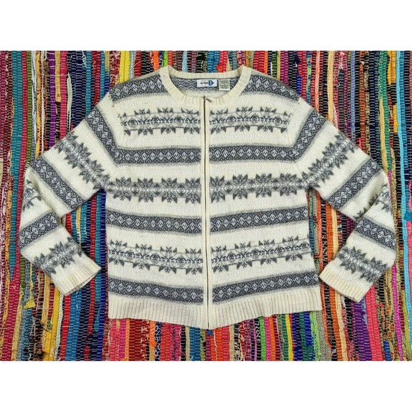 VTG PHD Paul Harris Design Sz L Full Zip Knit Cardigan Nordic LambsWool Blend - Picture 5 of 10